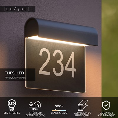Lucide THESI LED - Applique murale Intérieur/Extérieur - LED - 1x8W 3000K - IP54 - Noir